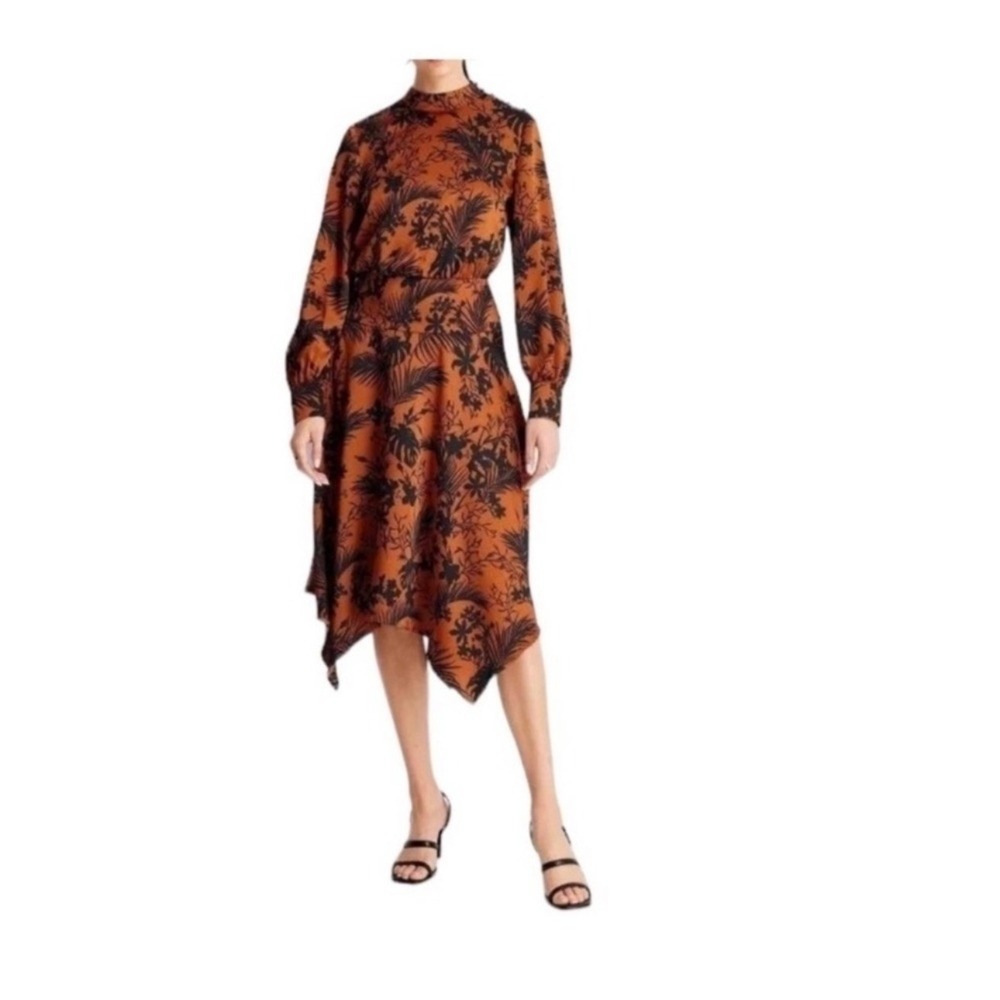 Future Collective Midi Dress Kahlana Barfield Brown Orange Tropical Handkerchief